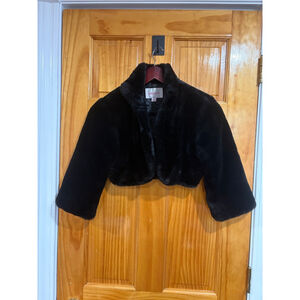 Vintage Y2K Xhilaration Black Faux Fur Cropped Jacket S Glam Holiday Party